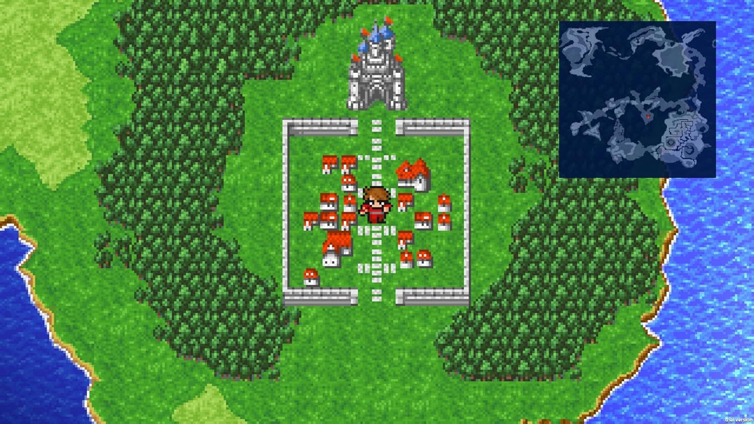 This appears to be a video game screenshot showing a retro-style RPG or strategy game map view with a castle, village, and world map. This is not an Amazon product image.