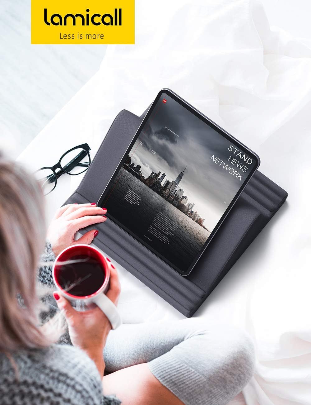 Demonstrates the product in a natural, everyday setting to help shoppers visualize how the tablet case fits into their lifestyle, showing it being used comfortably for reading or browsing.