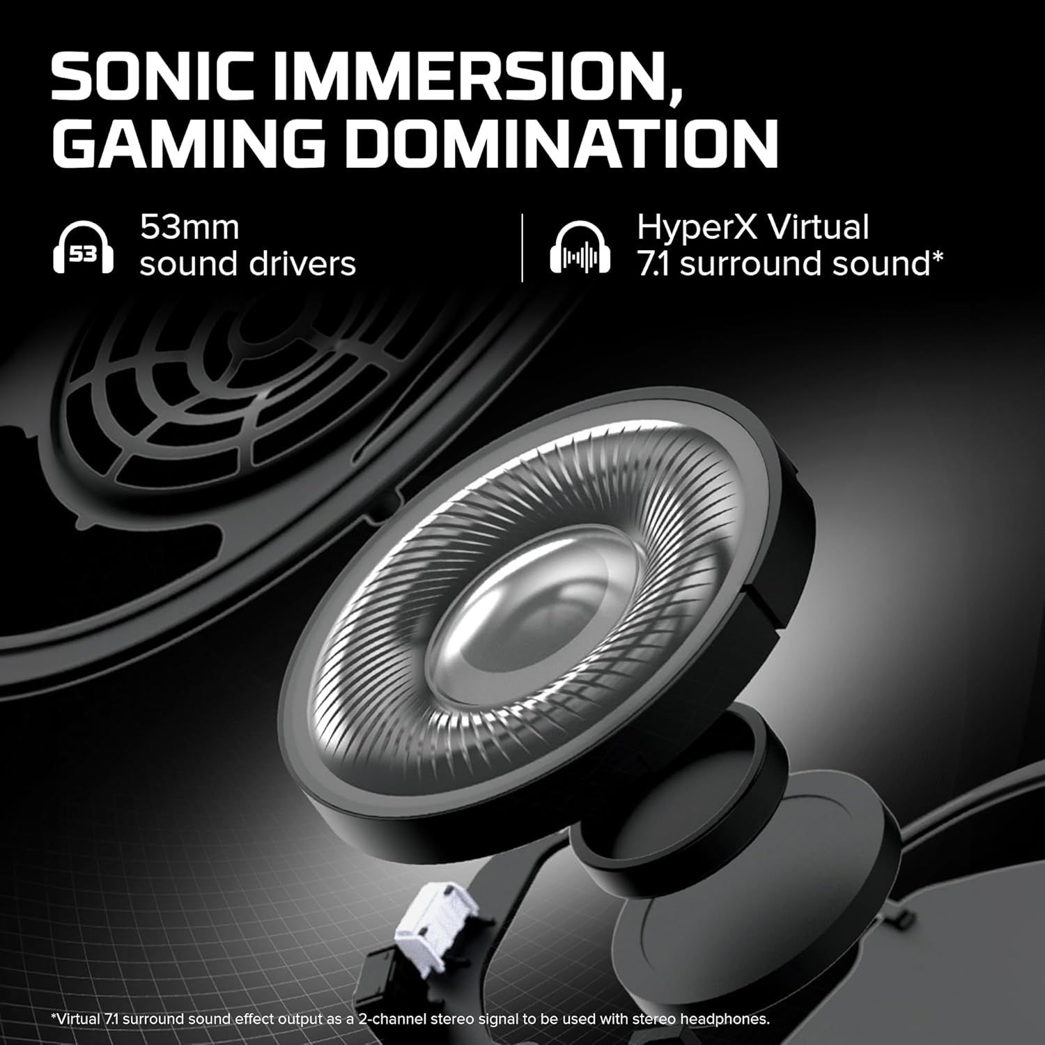 Highlights the internal audio components and technology to communicate superior sound quality and immersive gaming audio performance. Showcases two distinct audio features that deliver immersive…