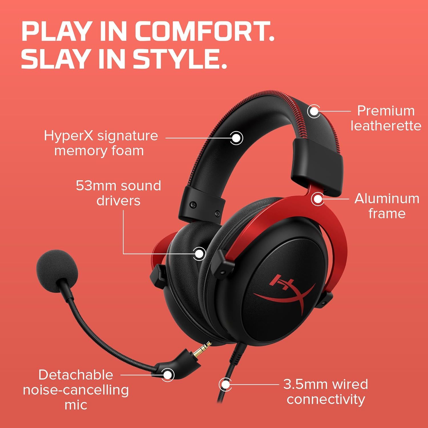 This image breaks down the gaming headset's physical components and materials to help shoppers understand the build quality, comfort features, and technical specifications that make up the product.