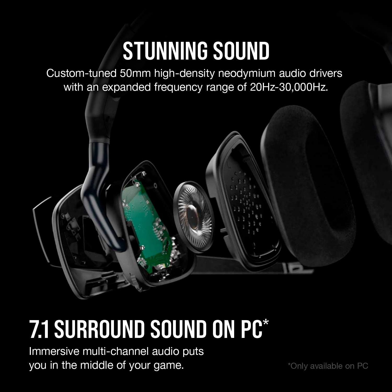 This image uses an exploded view to showcase the internal components and build quality of the headphones, emphasizing the premium 50mm audio drivers and technical construction to reassure shoppers…