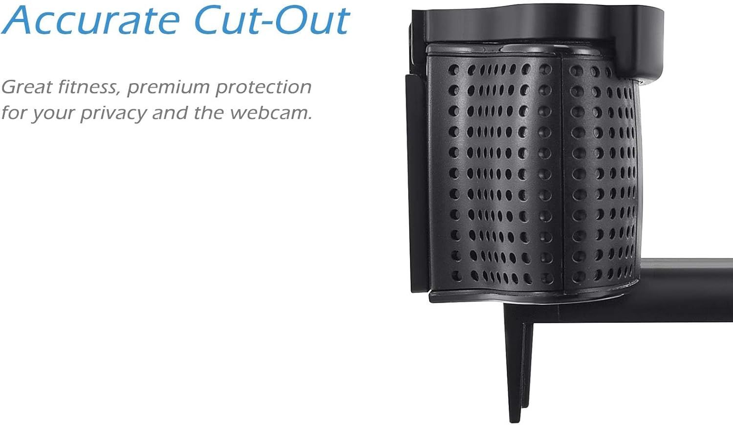 Highlights the precise cut-out design that allows fitness tracking while protecting user privacy and the webcam.