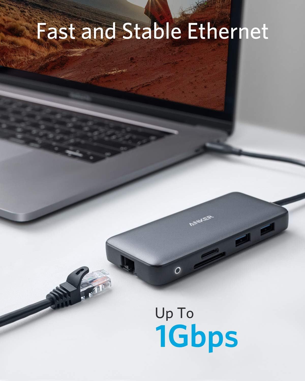 Communicates the high-speed Ethernet performance of the hub, reassuring shoppers that they will get fast and stable wired connectivity up to 1Gbps. Highlights the key benefit of reliable, high-speed…