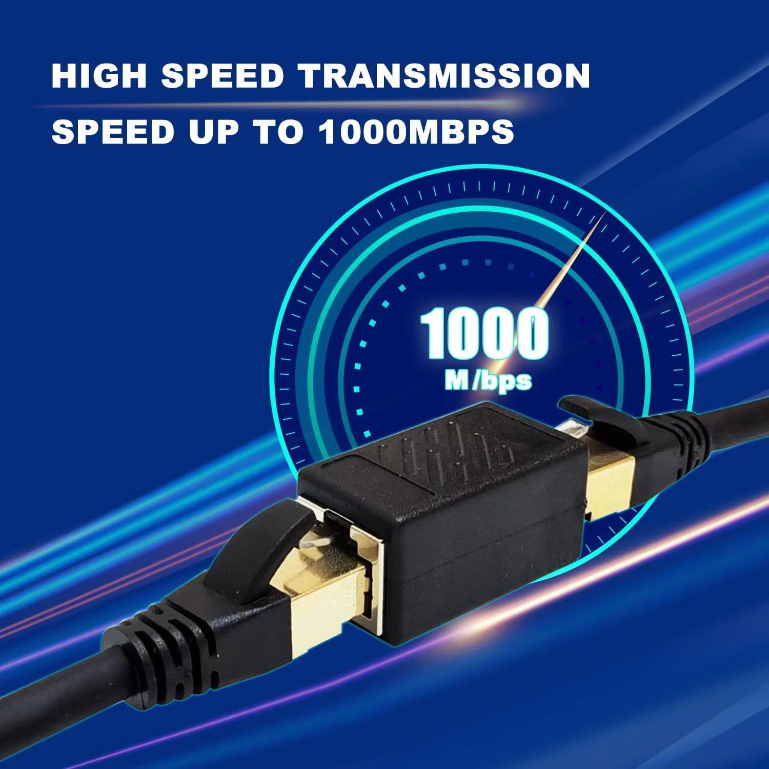 Communicates the cable's high-speed data transmission capability of up to 1000 Mbps to reassure shoppers of fast and reliable performance. Highlights the primary benefit of fast data transmission…