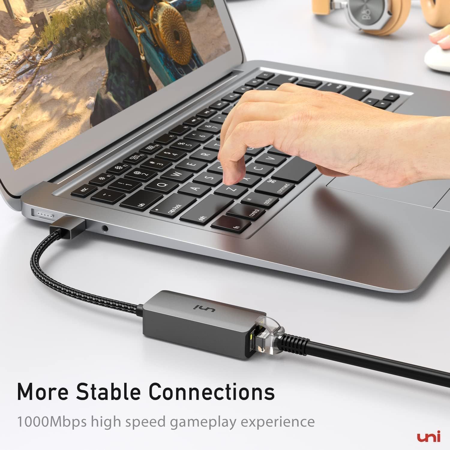 Communicates the adapter's high-speed performance capability (1000Mbps) to reassure shoppers that it delivers fast, stable connectivity for gaming and data transfer. Highlights the product's ability…