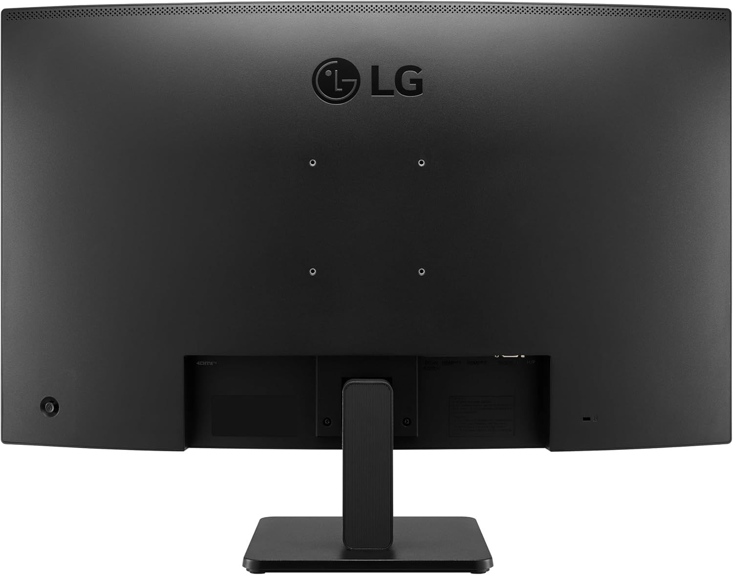 Shows the back view of the LG monitor on a clean white background to give shoppers a clear view of the product's rear design, ports, and stand.