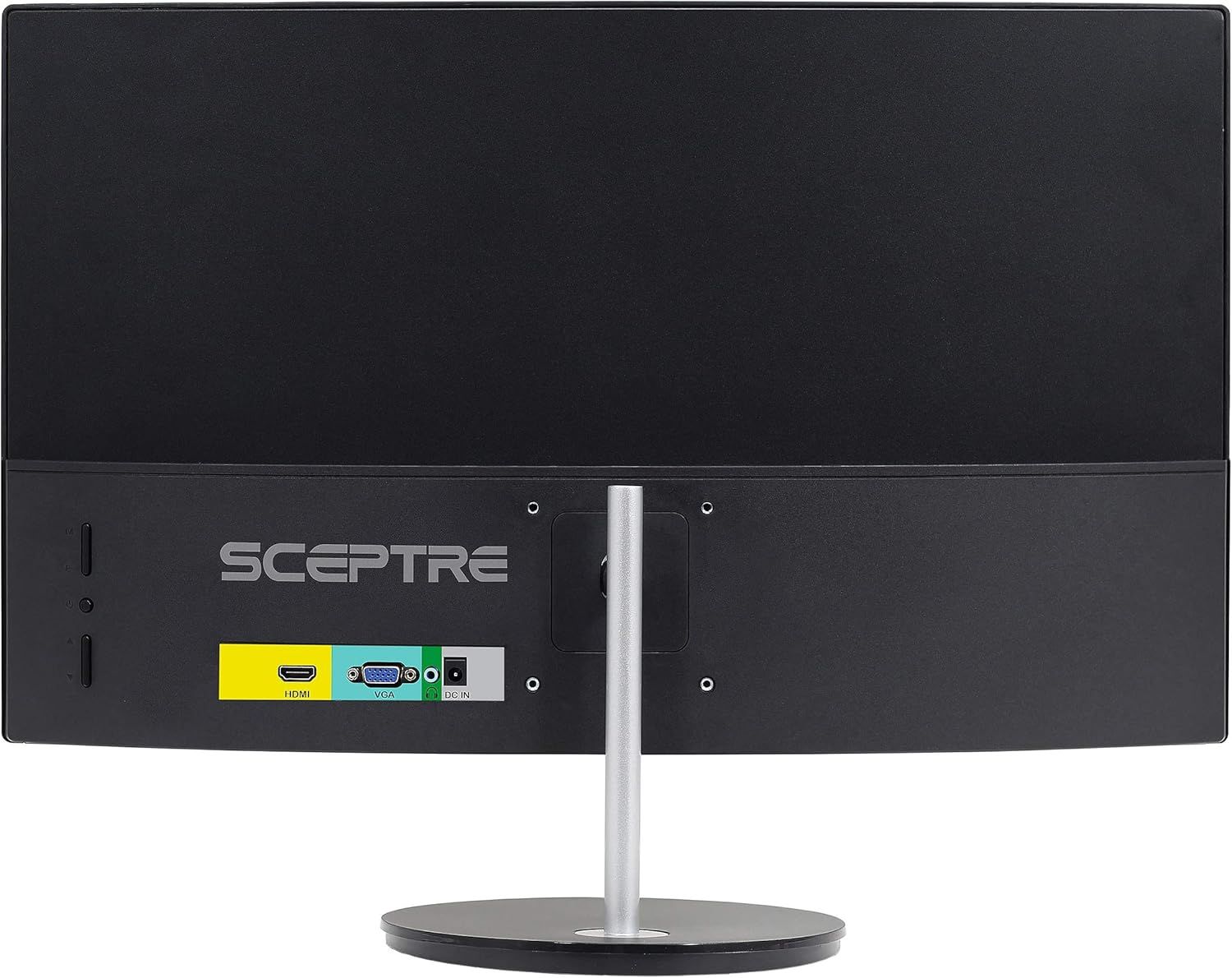Provides a clean, catalog-style view of the monitor from the back, showing the product's physical design, brand, and connectivity ports without any distractions.
