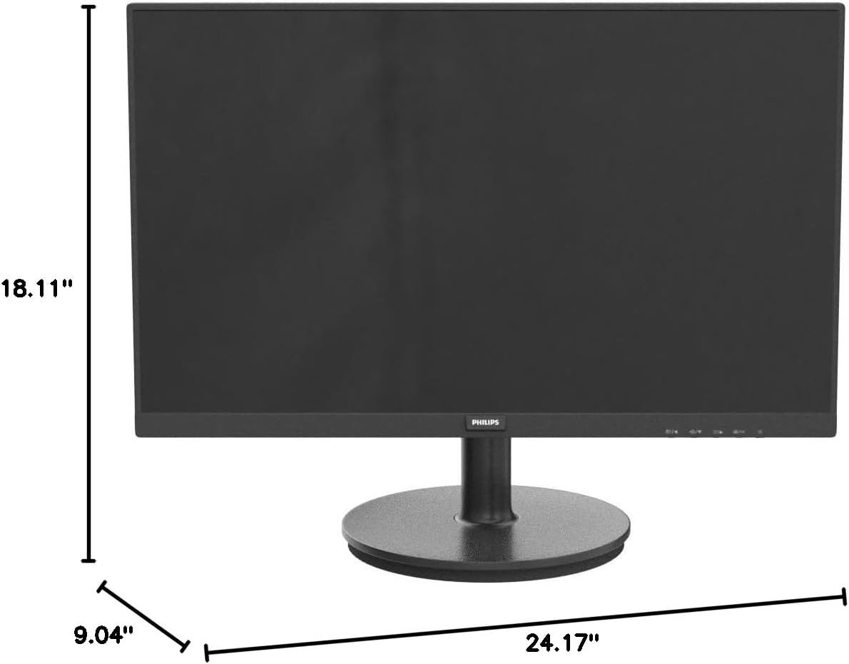 Communicates the exact physical dimensions of the monitor (height, width, and depth) to help shoppers understand the product's size and ensure it fits their workspace.