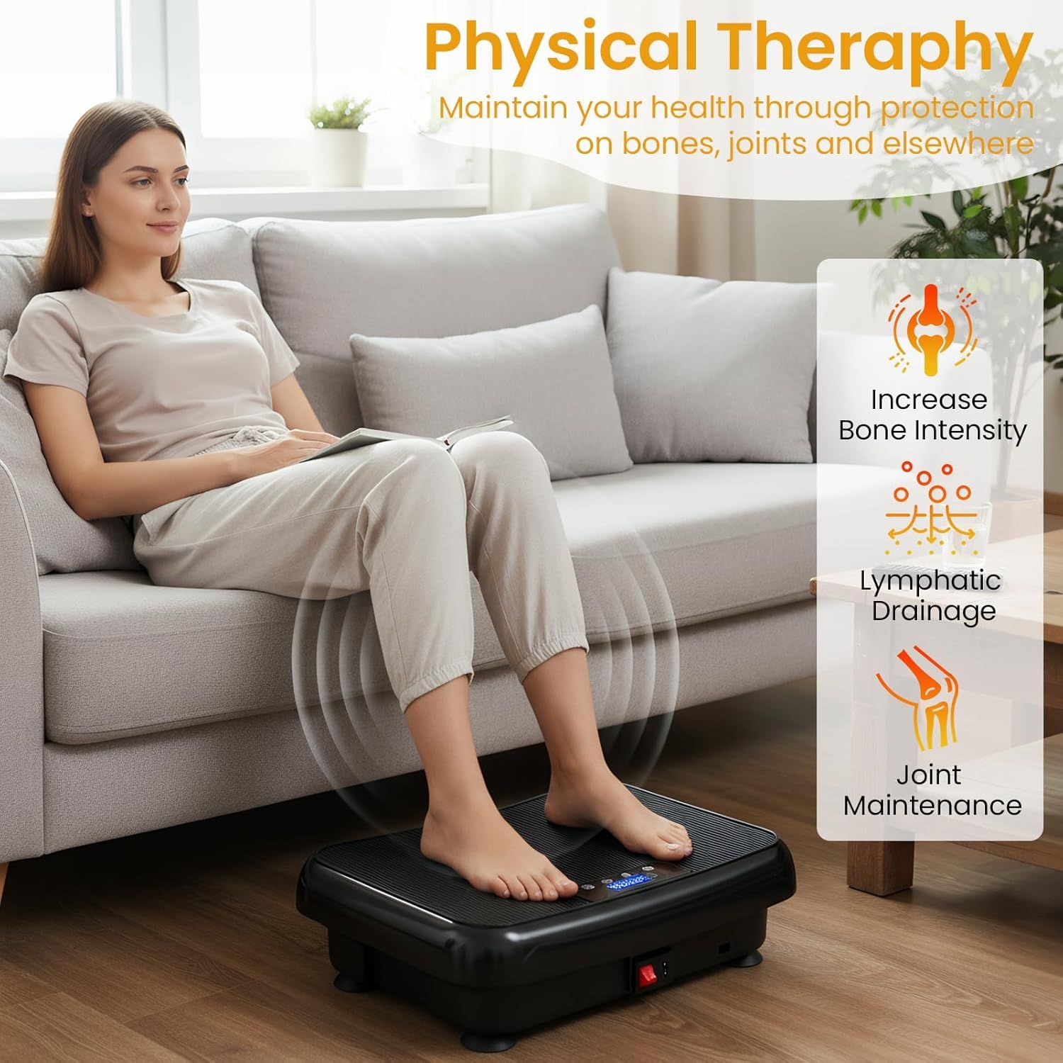 Communicates three distinct health benefits of the physical therapy device to reassure shoppers of its comprehensive therapeutic value for bones, joints, and…