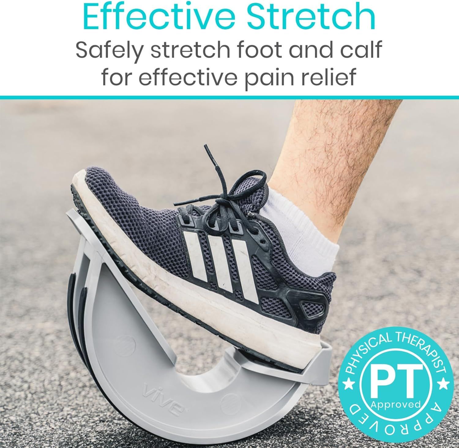 Demonstrates how the product enables safe and effective stretching of the foot and calf for pain relief, reassuring shoppers of its therapeutic benefit and…