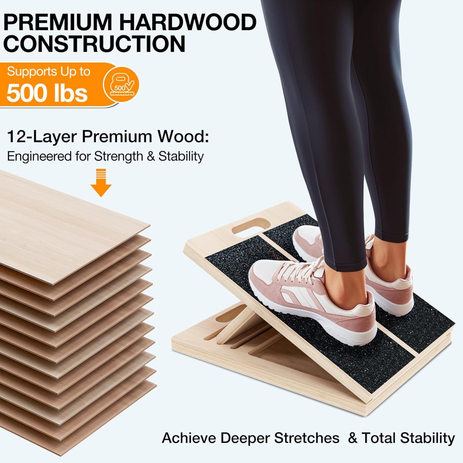 Communicates the product's impressive weight capacity to reassure shoppers of its strength and durability for safe use. Breaks down the internal structure of the product to show the engineered wood…