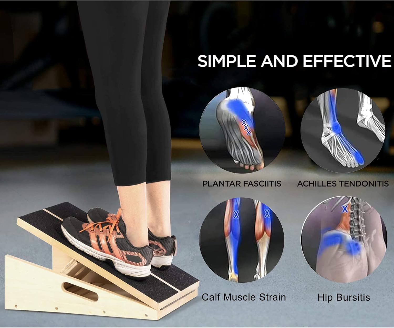 Demonstrates the product's versatility by showing it can be used to treat and relieve multiple lower body conditions and injuries, reassuring shoppers of its…