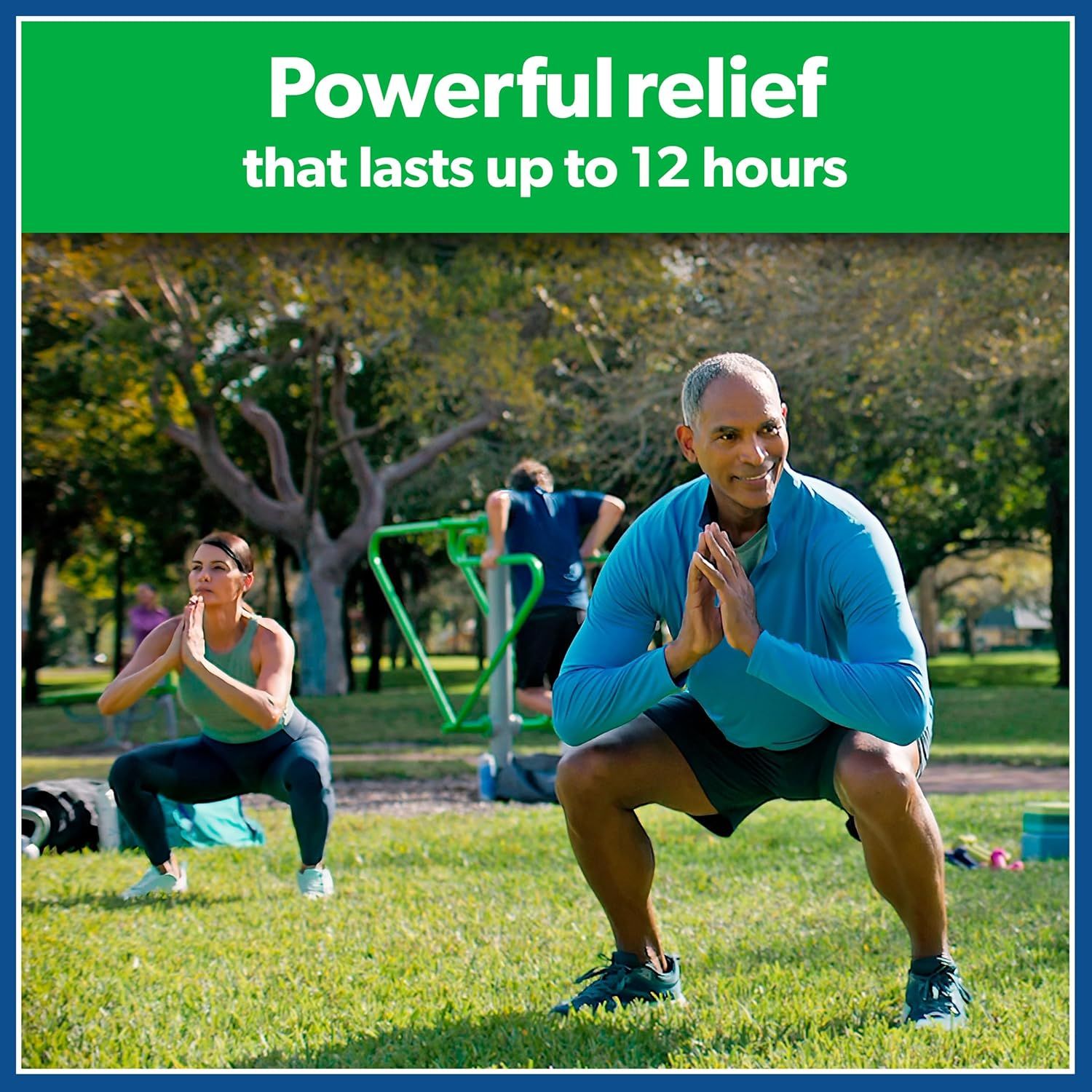 Communicates the product's long-lasting relief capability with a specific time metric to reassure shoppers of extended effectiveness. Highlights the key benefit of powerful, extended relief in an…