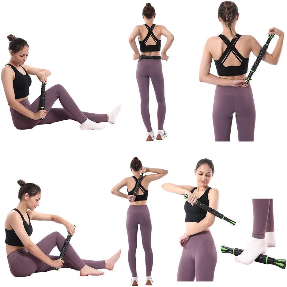 Demonstrates various ways to use the massage stick or roller on different body parts, showing shoppers how to incorporate it into their stretching and recovery routine. Shows the product can be used…