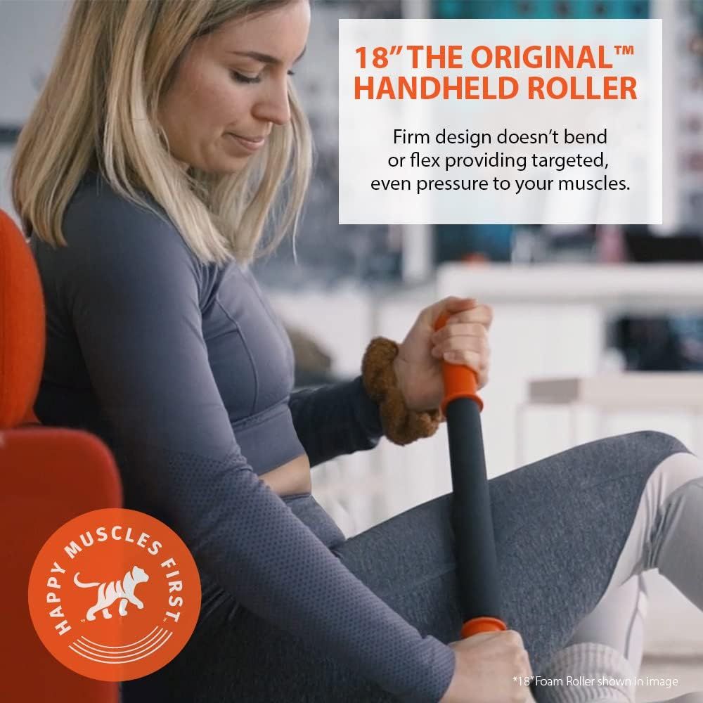 Communicates that the handheld roller's firm, non-flexing design provides targeted, even pressure to muscles, reassuring shoppers of its effectiveness for muscle recovery.