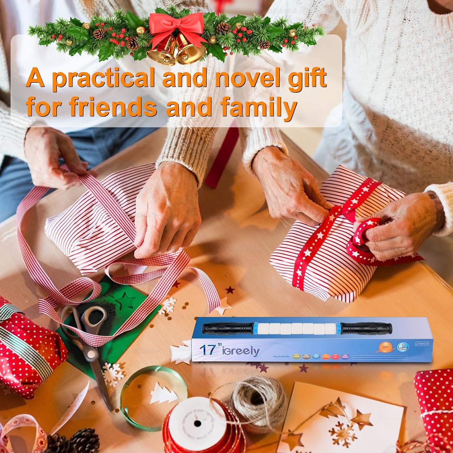 Positions the product as a practical and novel gift for friends and family during the holiday season, leveraging Christmas imagery and gift-wrapping context to drive seasonal purchase intent.…