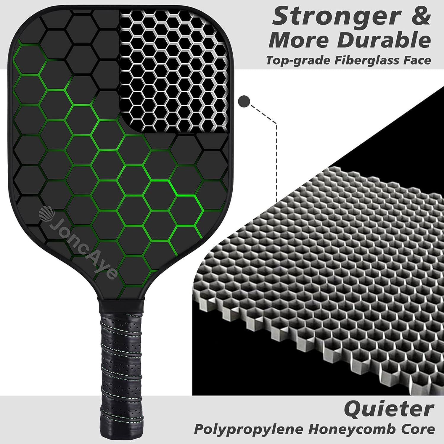 Breaks down the paddle's construction to show the premium materials used in different layers, emphasizing durability and performance through its structural components.