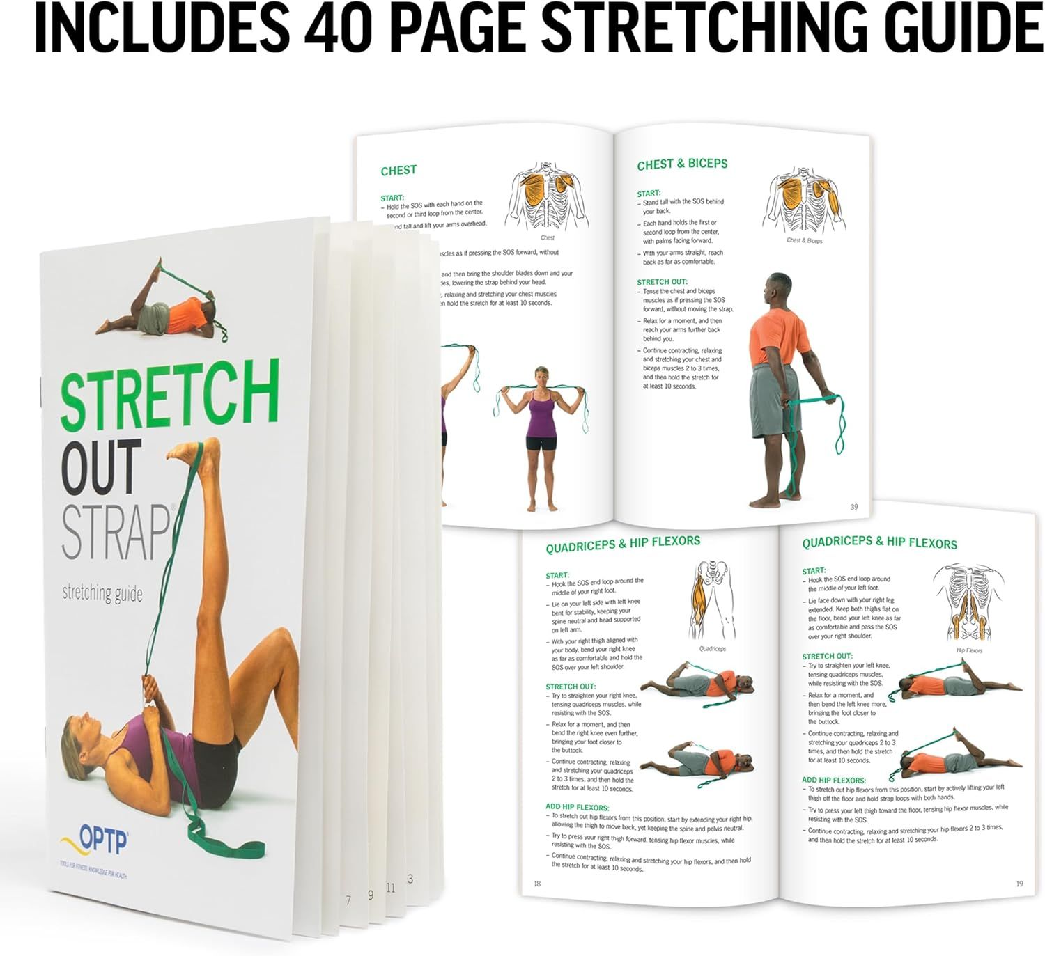 Communicates that the product includes a comprehensive 40-page stretching guide booklet, adding value and reassuring shoppers they'll receive detailed instructions for proper use.
