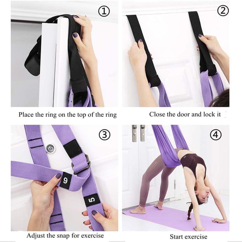 Provides step-by-step visual instructions showing shoppers exactly how to install and use the aerial yoga swing, from door mounting to adjustment and exercise, reducing setup anxiety and…