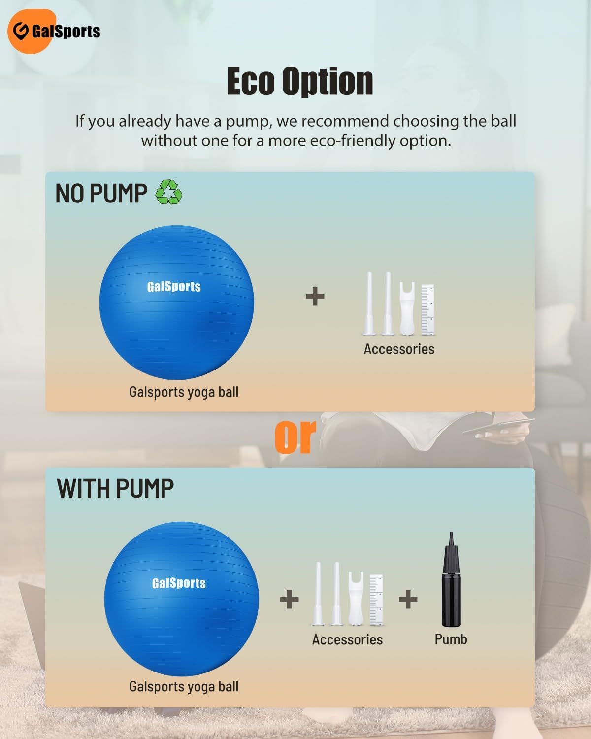 Helps shoppers choose between two product bundle options (with or without pump) while emphasizing the brand's eco-friendly recommendation to skip the pump if they already own one.