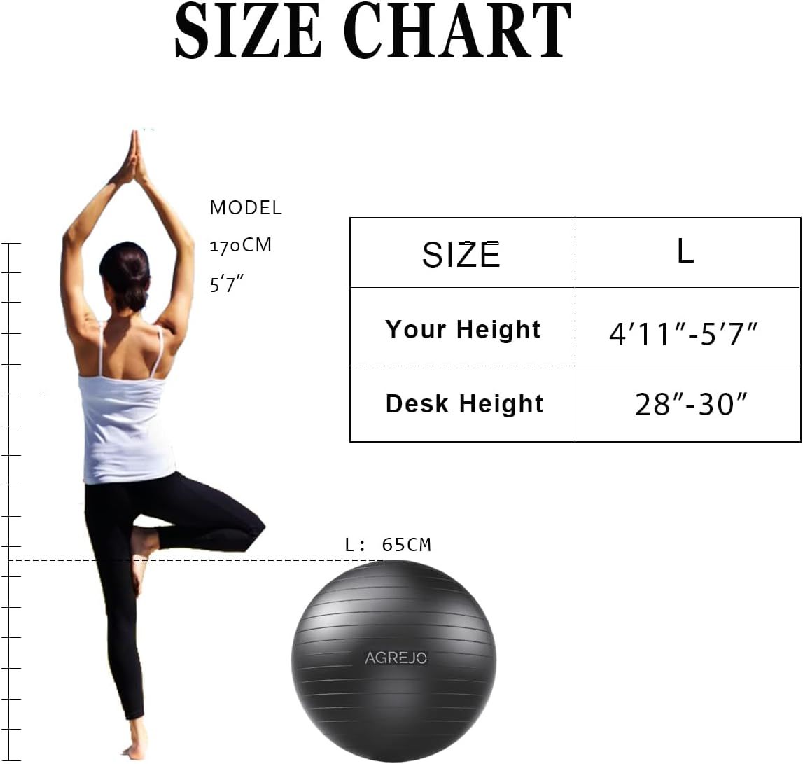 Helps shoppers select the correct product size (L) based on their height and provides the corresponding recommended desk height for ergonomic use.