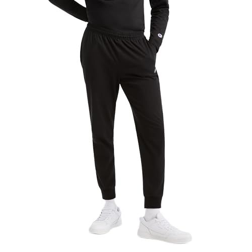 Provides a clean, distraction-free view of the product (black jogger pants) to help shoppers see the fit, style, and design details clearly.