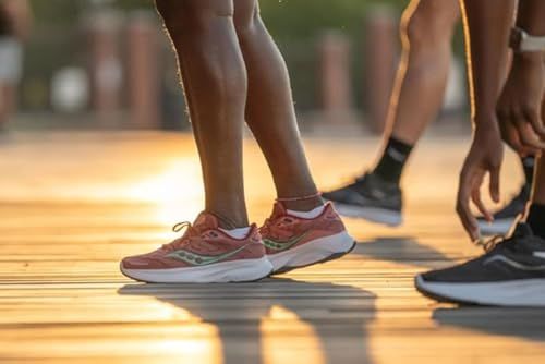 Showcases the product in an authentic outdoor running environment to help shoppers visualize the shoes in real-world athletic use and build emotional connection.