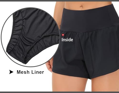 Highlights the built-in mesh liner feature to reassure shoppers about comfort, support, and modesty during athletic activities.