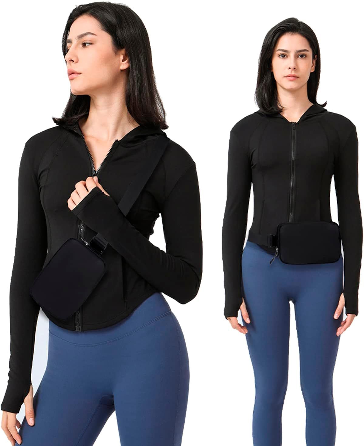 Demonstrates how the belt bag can be worn in real-world athletic or casual settings, showing its versatility and hands-free convenience during activity.