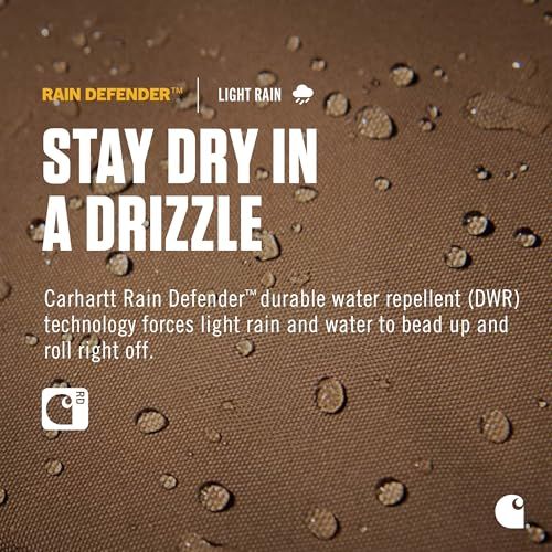 Highlights the Rain Defender water repellent technology that keeps the wearer dry in light rain by causing water to bead up and roll off the fabric.