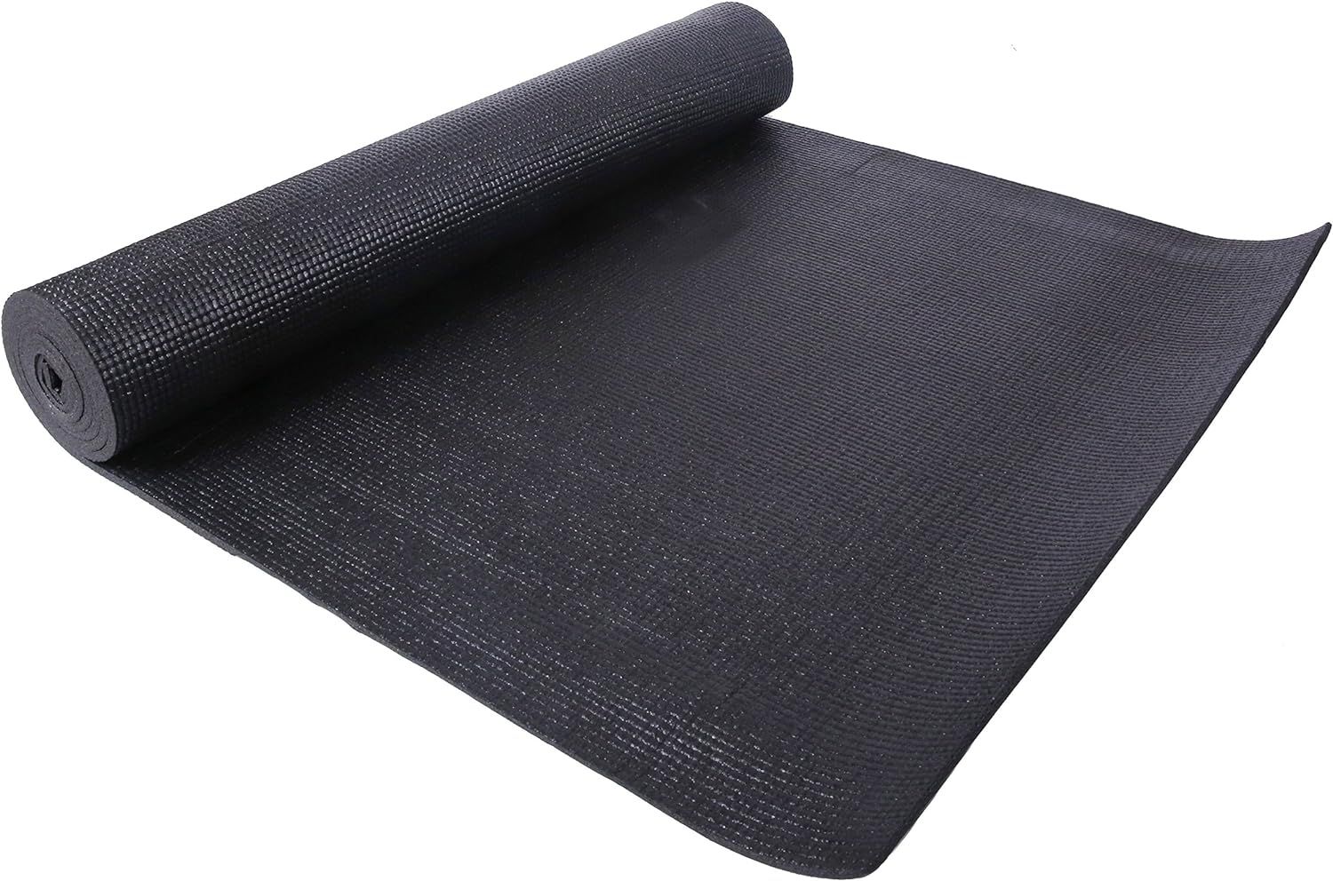 Provides a clean, catalog-style view of the yoga mat showing its texture, color, and rolled/unrolled form without distractions.