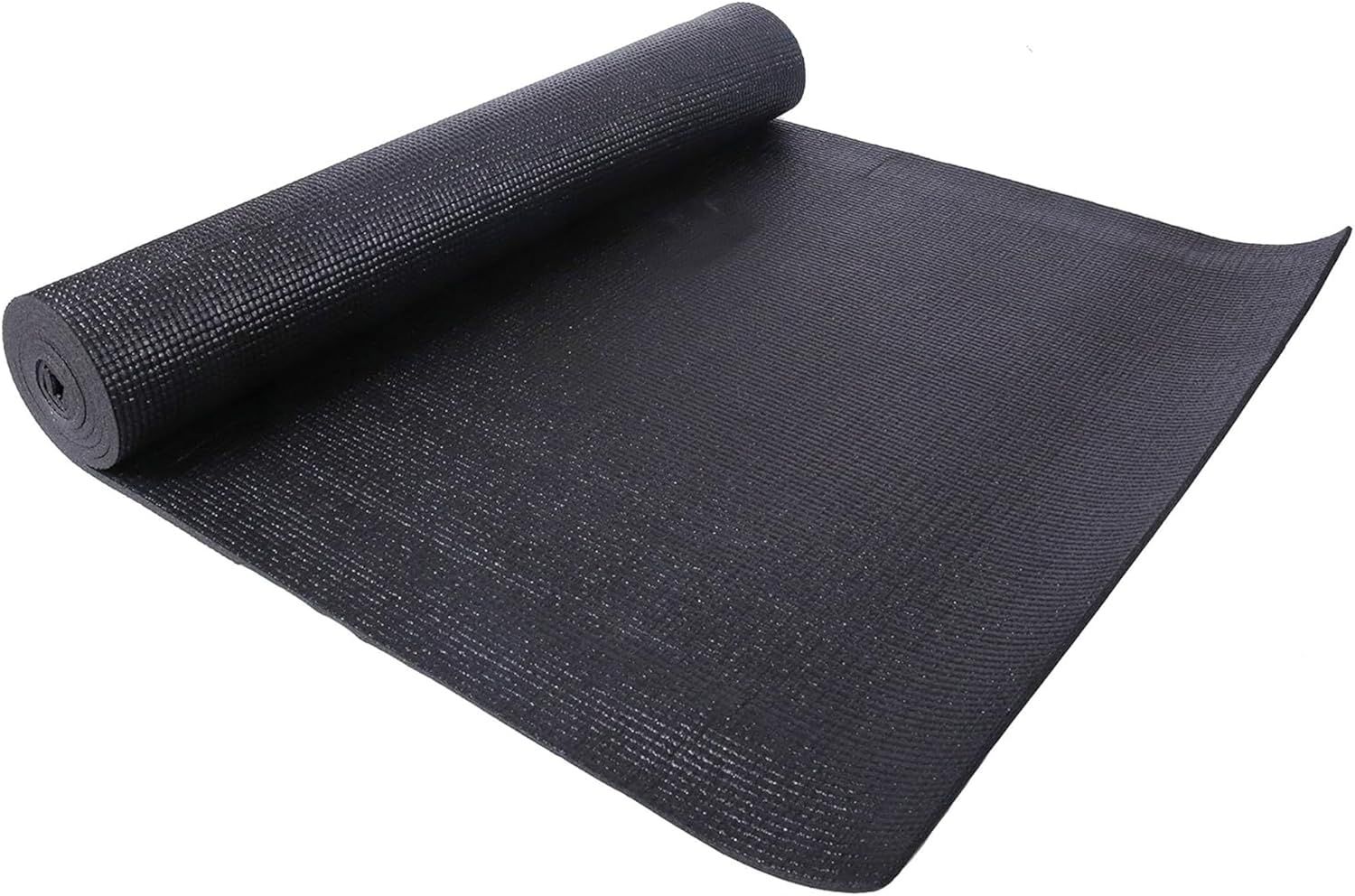 Provides a clean, catalog-style view of the yoga mat showing its texture, color, and rolled/unrolled form without distractions.