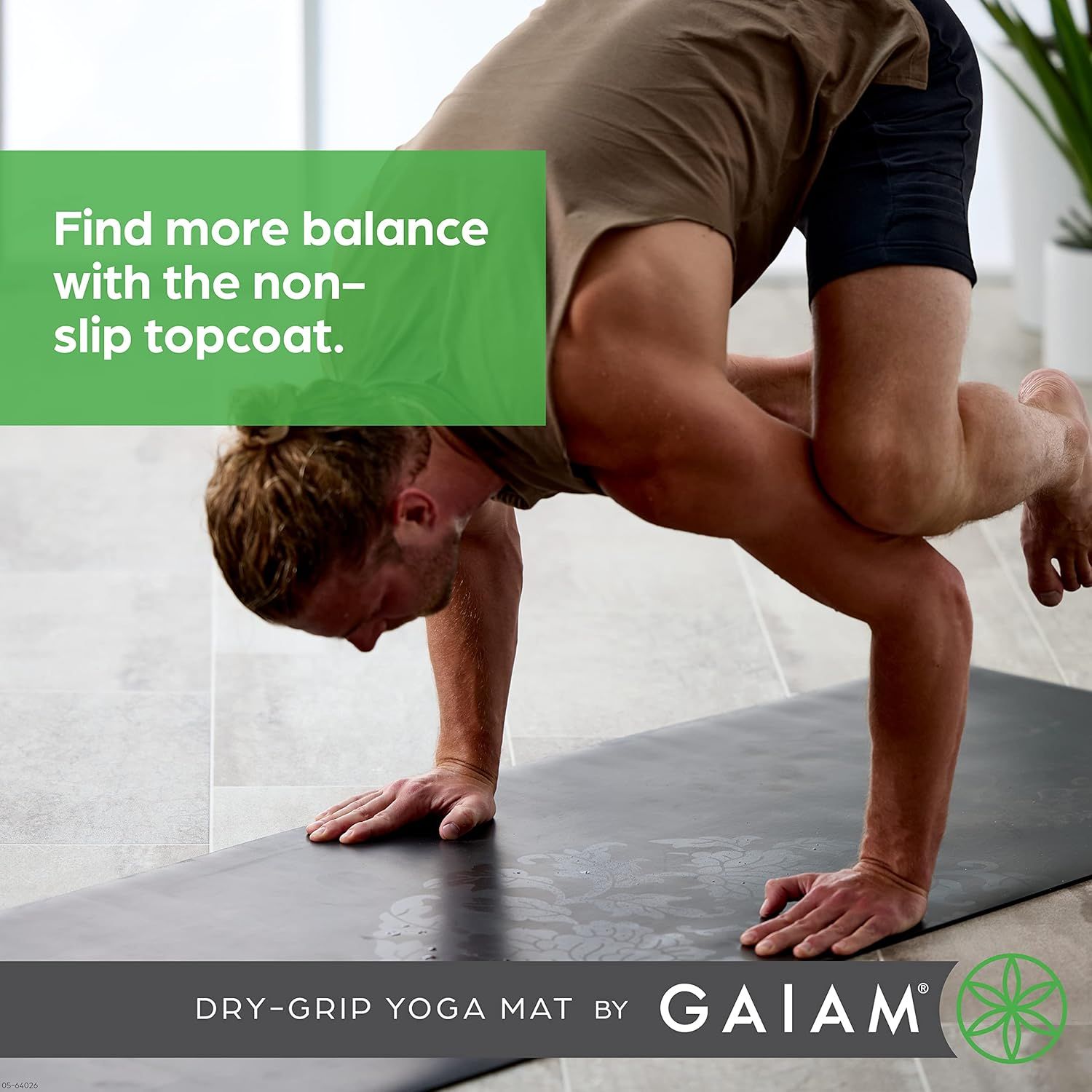 Highlights the yoga mat's non-slip topcoat feature to reassure shoppers that it provides stability and balance during challenging poses and workouts.