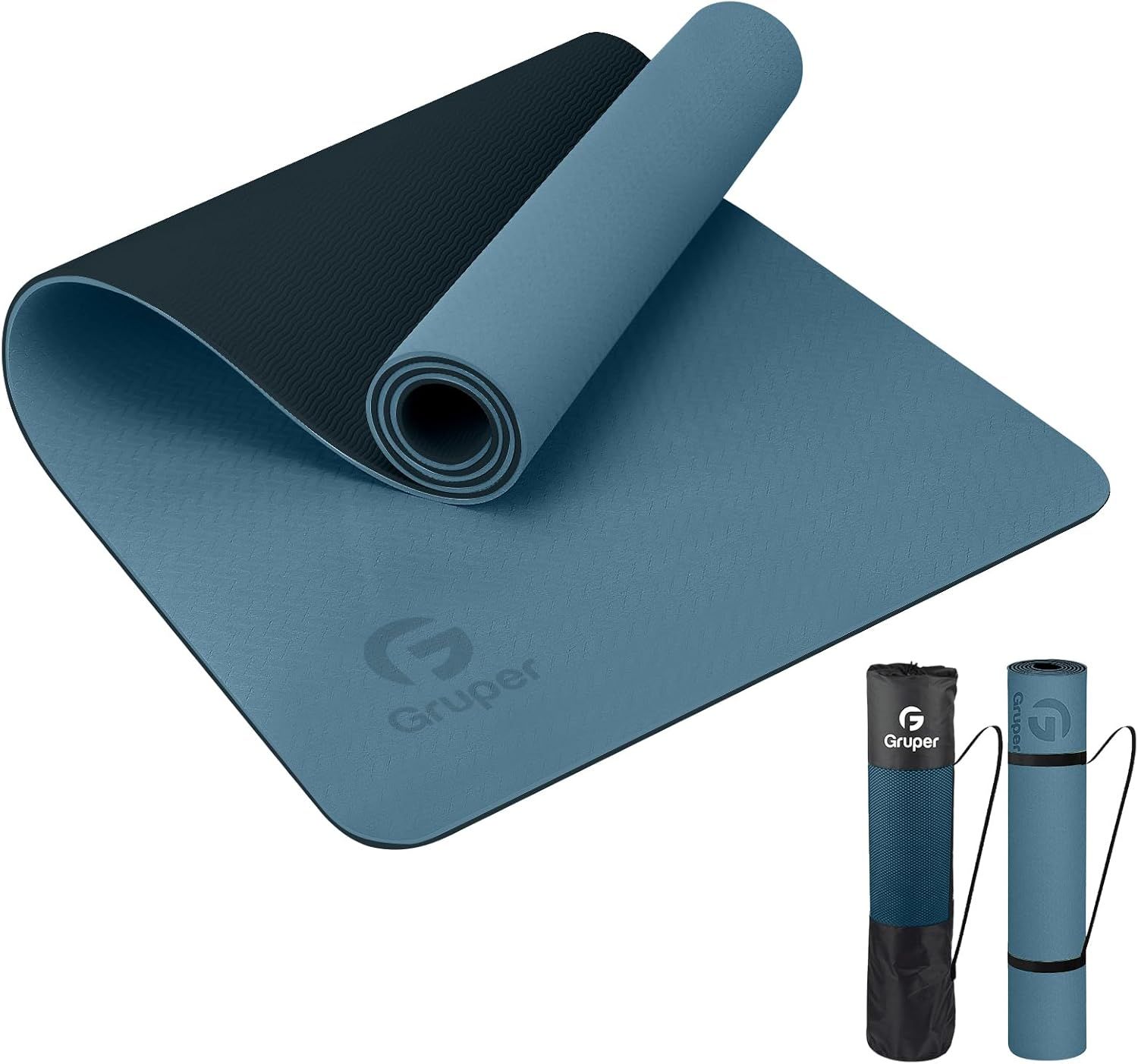 Shows the customer everything included in the purchase: the yoga mat and its carrying case with strap, demonstrating the complete package and portability solution.