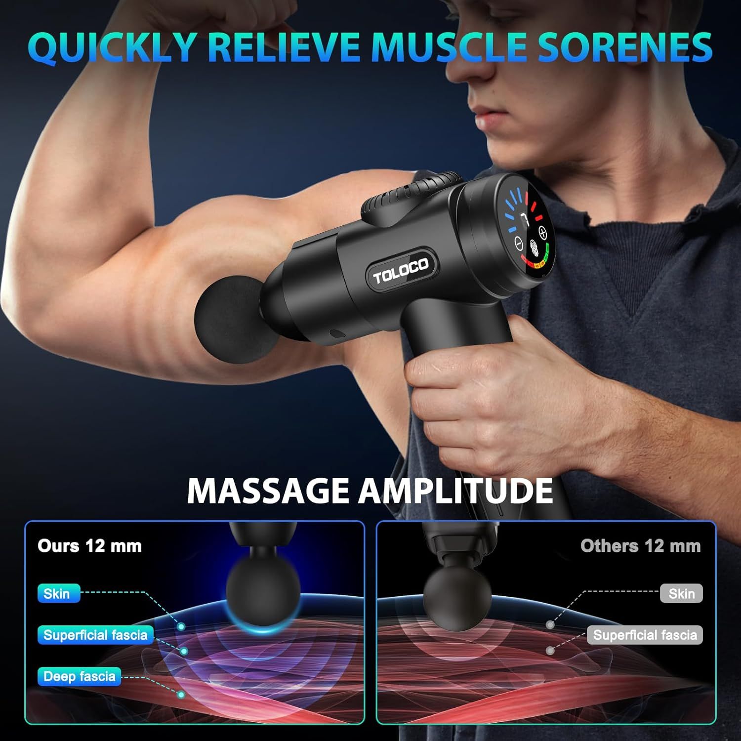 Demonstrates that this massage gun penetrates deeper into muscle tissue layers compared to competing products, reassuring shoppers of superior therapeutic effectiveness. Highlights the quantifiable…