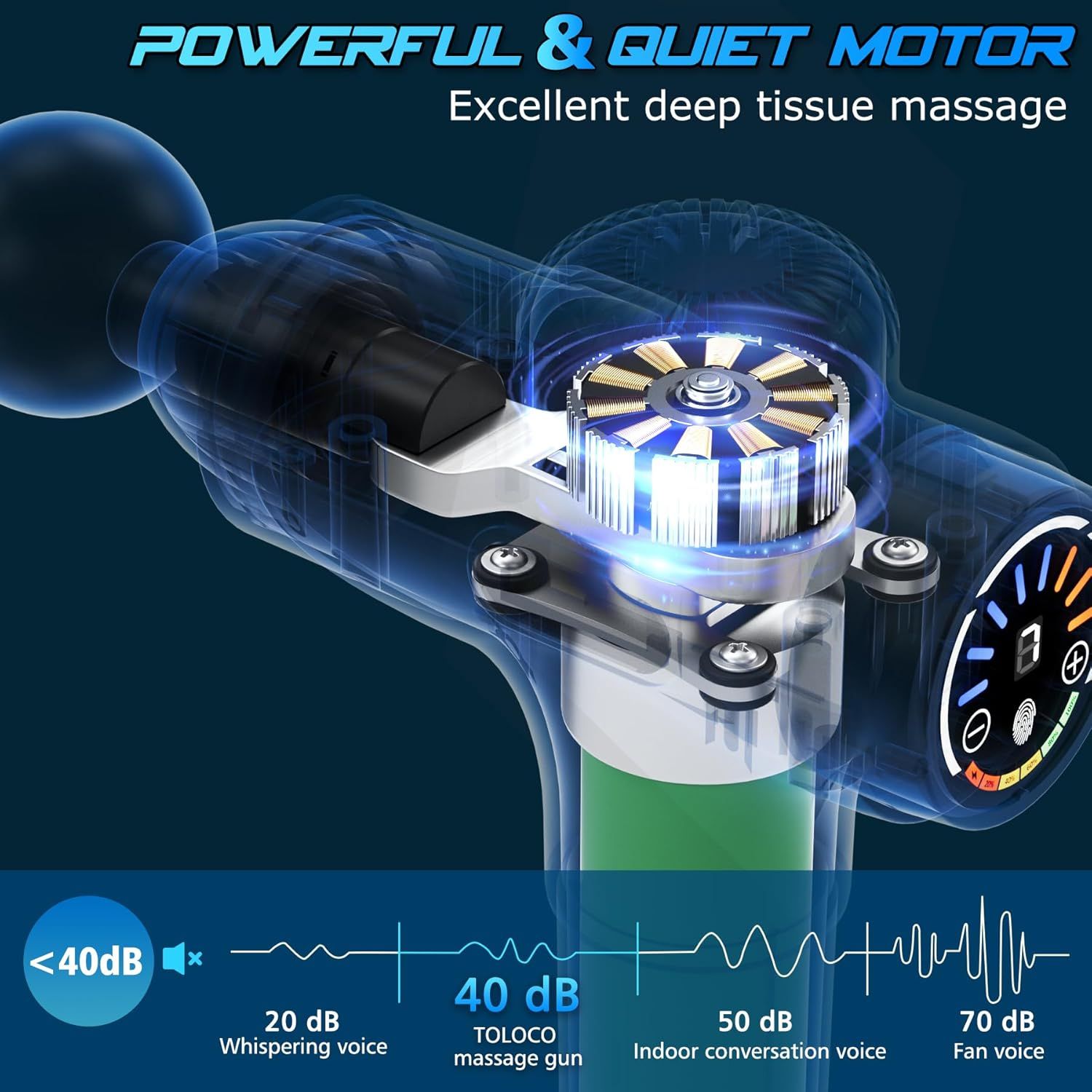 This image uses a transparent cutaway view to showcase the internal motor mechanism and engineering, emphasizing the powerful yet quiet motor technology that enables effective deep tissue massage.…
