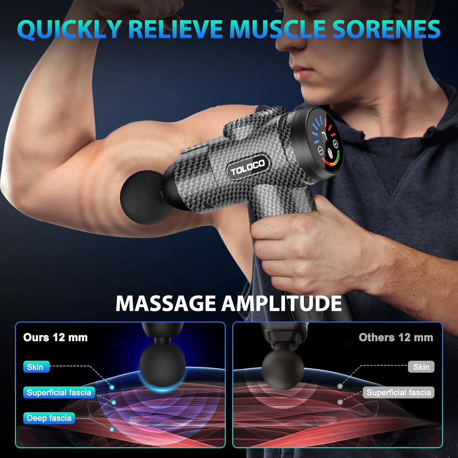 Demonstrates that this massage gun penetrates deeper into muscle tissue (12mm reaching deep fascia) compared to competing products, proving superior effectiveness for muscle soreness relief.…