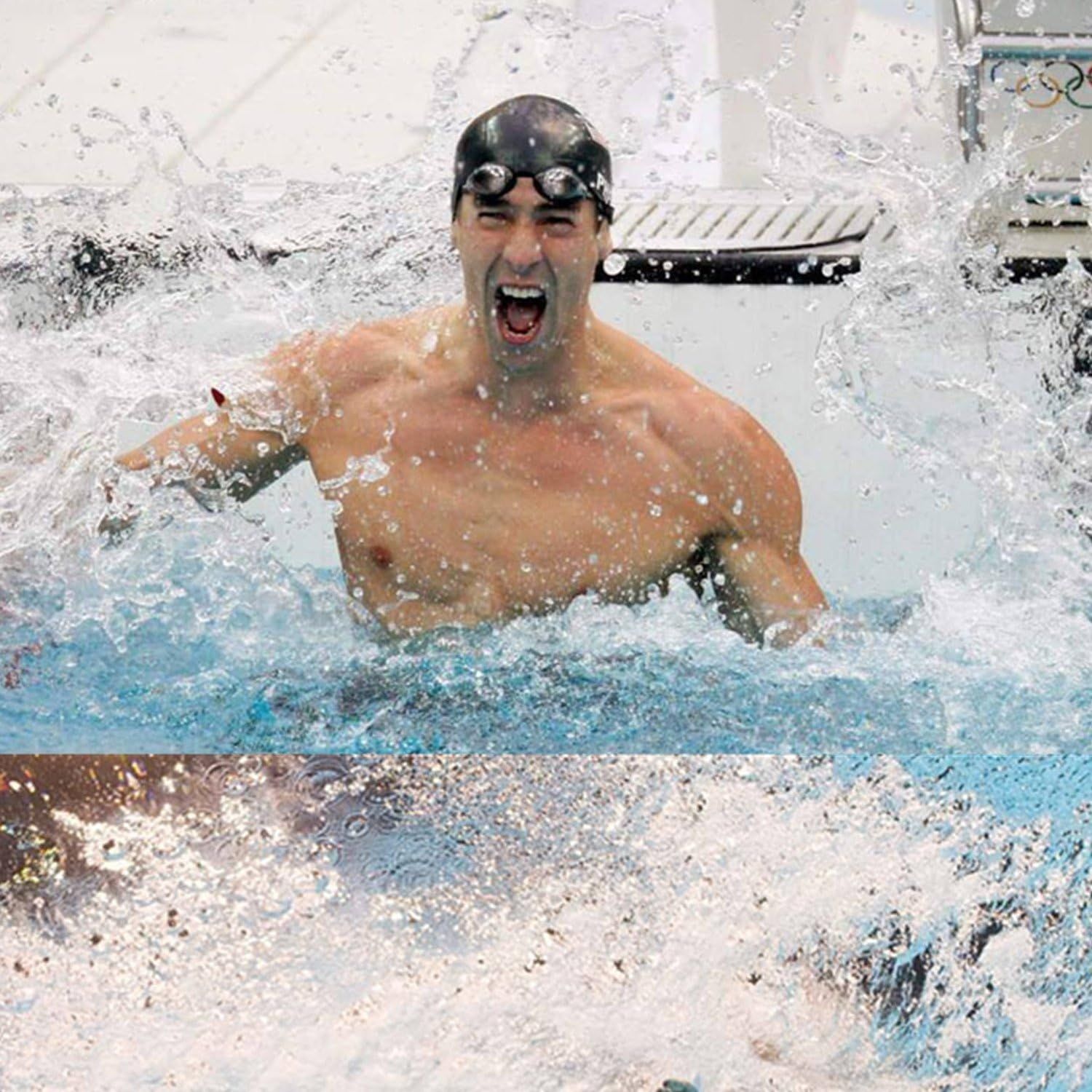 Demonstrates the product in use during competitive swimming to show its real-world application and performance in an athletic environment.