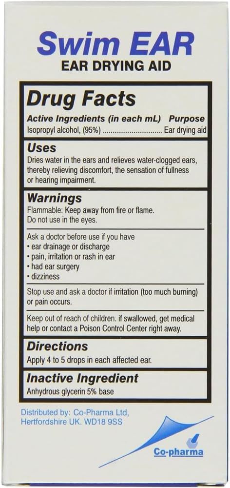 Provides comprehensive product information including active ingredients, uses, warnings, and directions to inform and reassure shoppers about proper usage and safety of the ear drying aid.