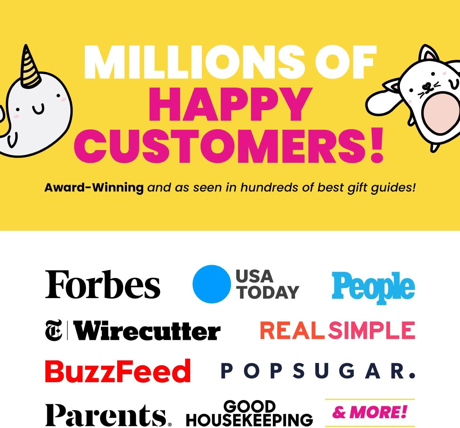 Builds trust and credibility by showcasing that the product has been featured in major publications like Forbes, USA Today, People, Wirecutter, Real Simple, BuzzFeed, PopSugar, Parents, and Good…