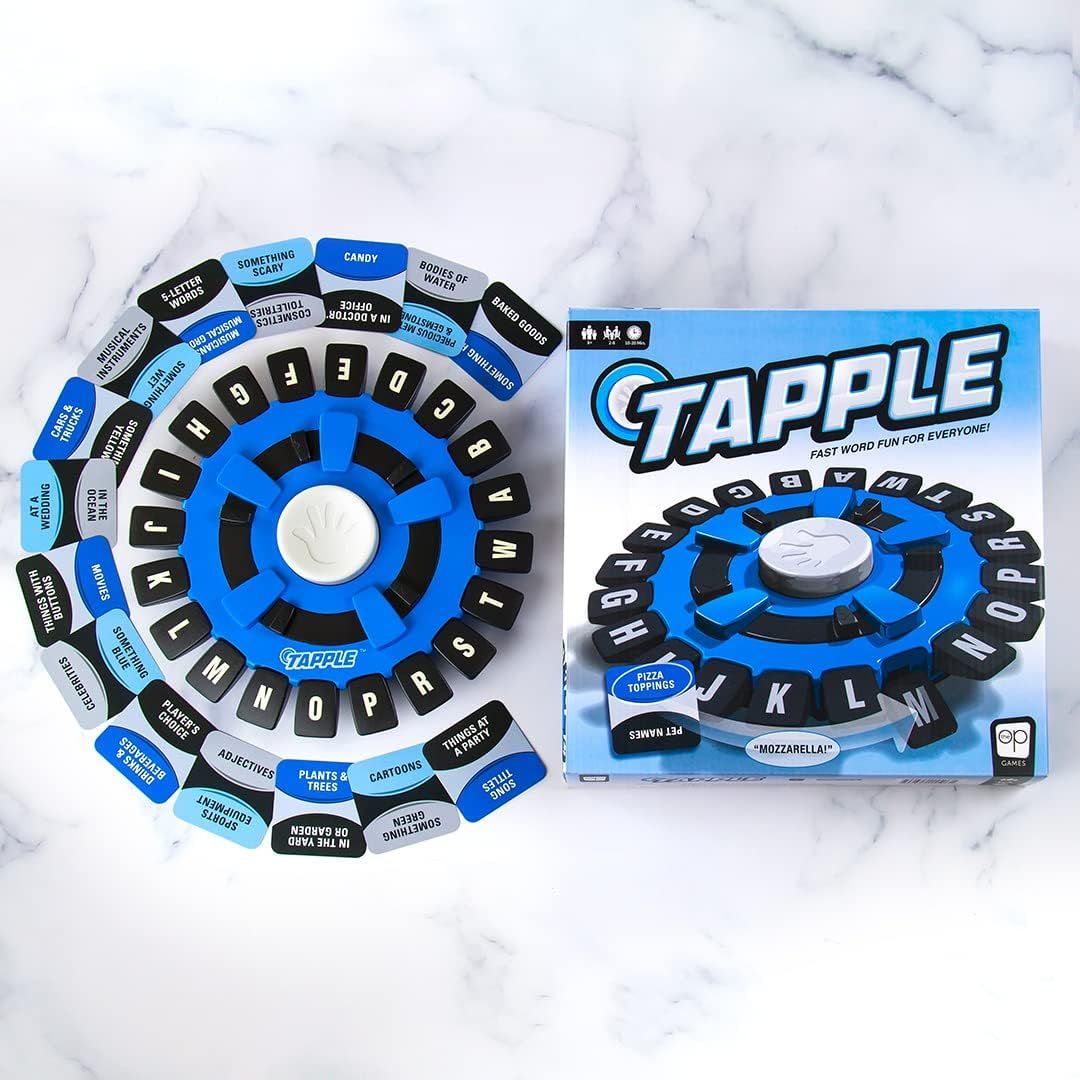 Shows the customer exactly what they receive in the box—the complete game setup including the circular letter board and category tiles—to help them understand…