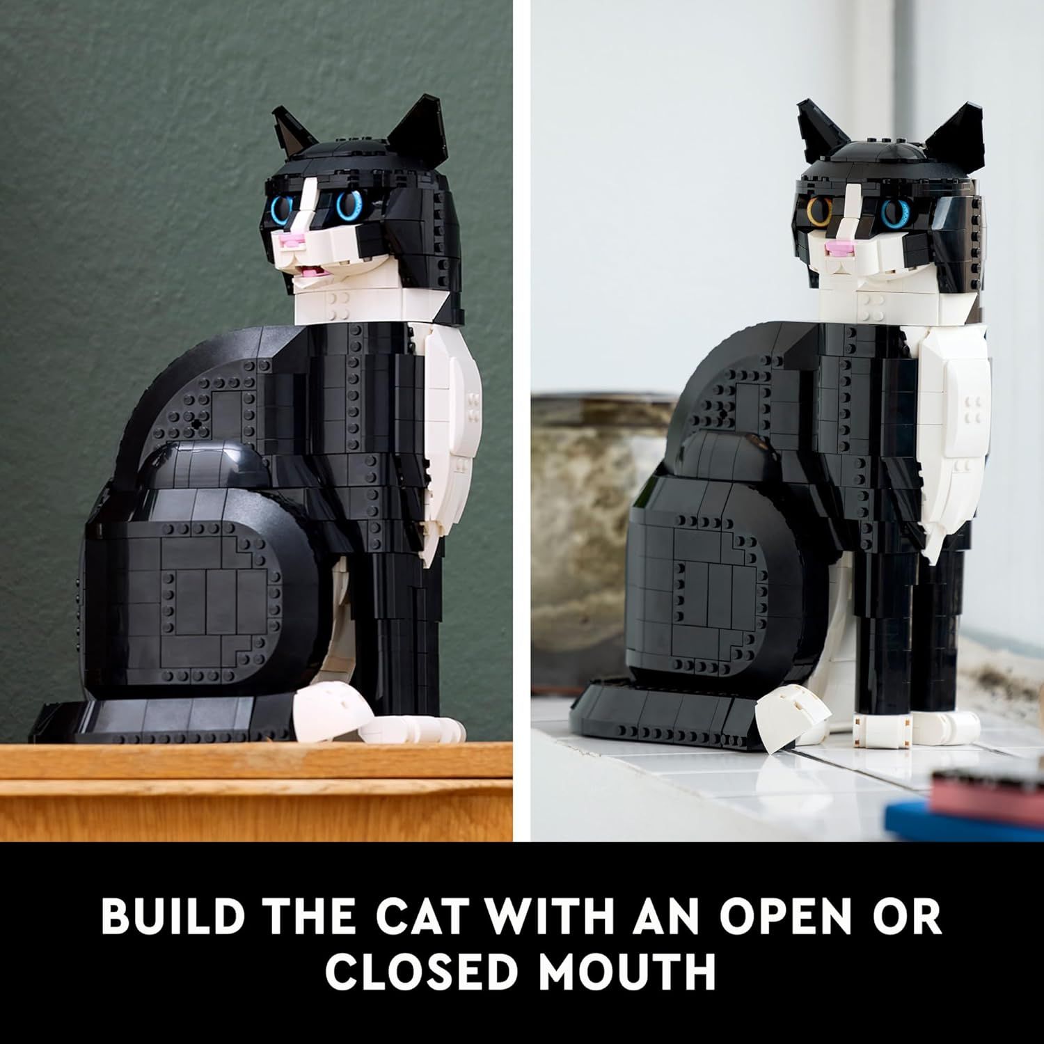 Demonstrates the product's customization feature, showing shoppers they can build the cat model with either an open or closed mouth, highlighting creative…