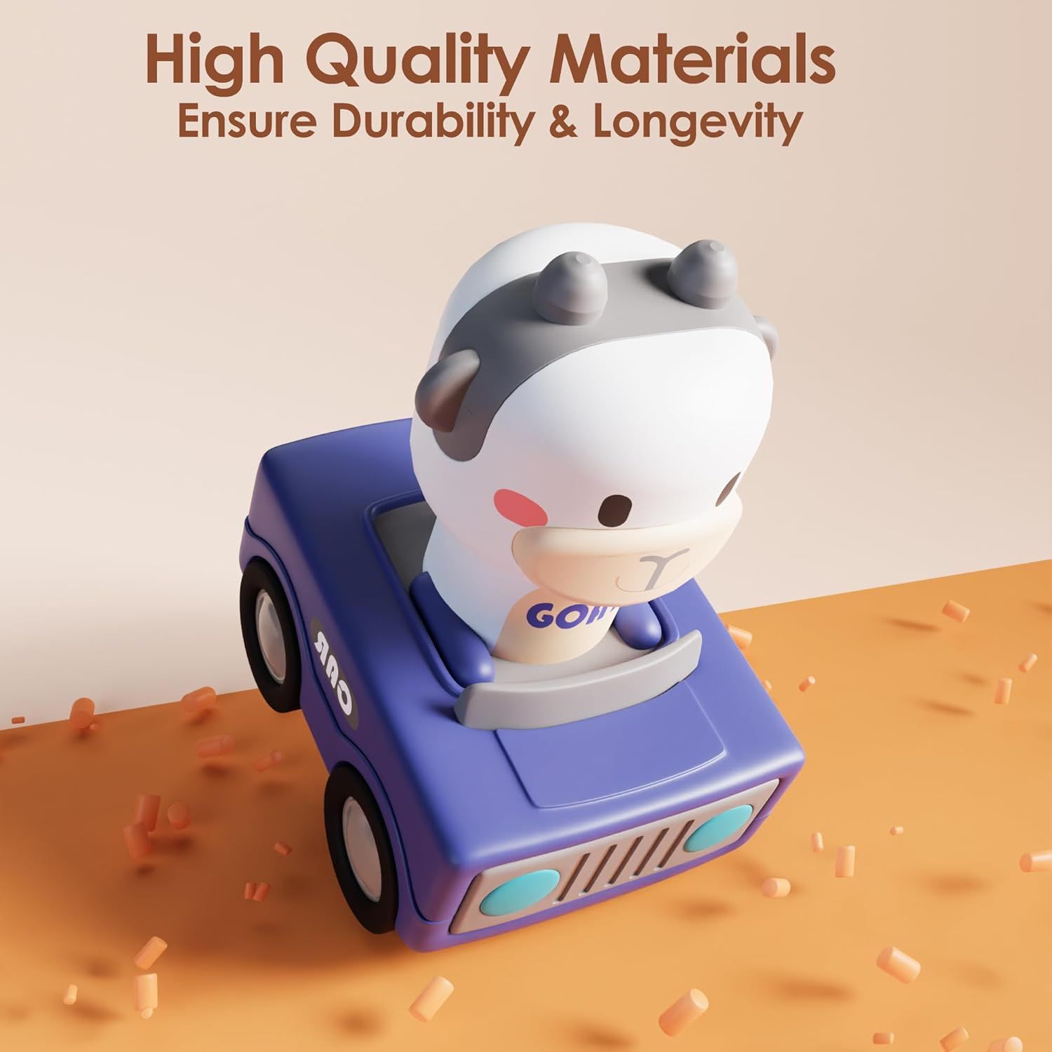 Communicates that the product is made from premium materials that ensure long-lasting durability, reassuring parents or gift-givers that this toy is a quality…