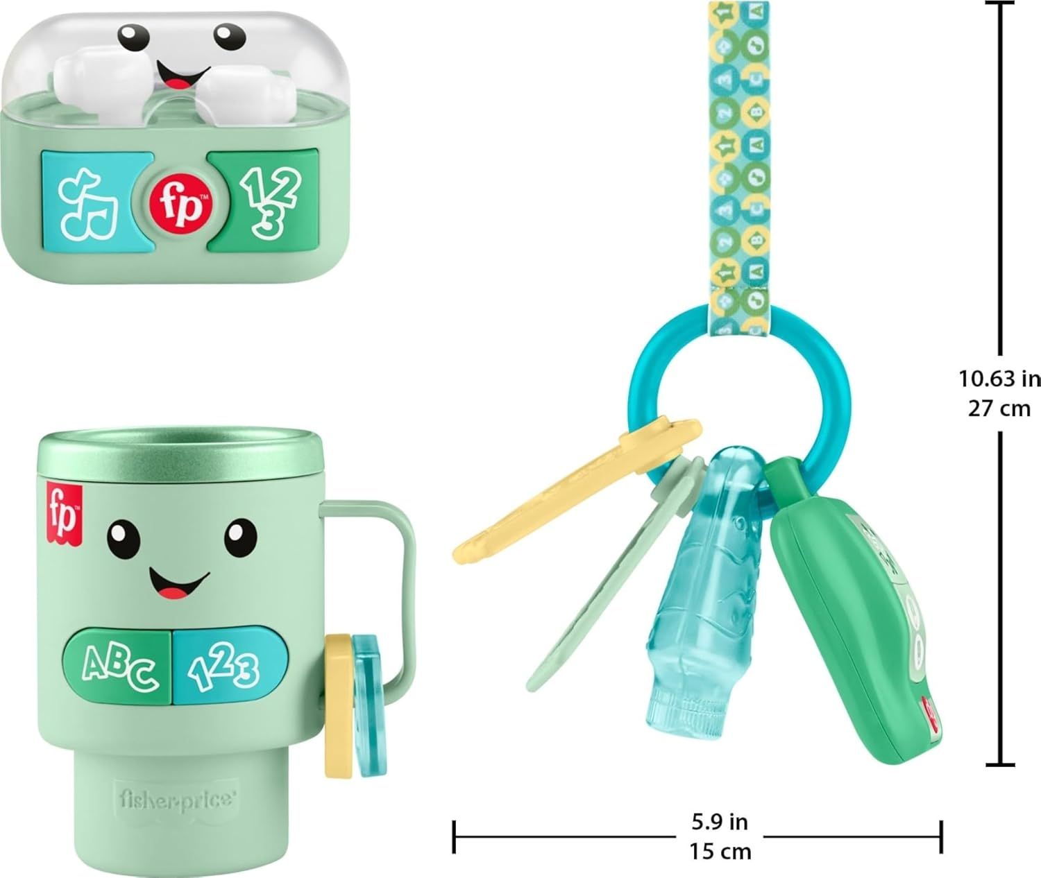 Communicates the exact physical size of the product using dimensional measurements (10.63 in / 27 cm height and 5.9 in / 15 cm width) to help shoppers understand how large the toy is before purchase.