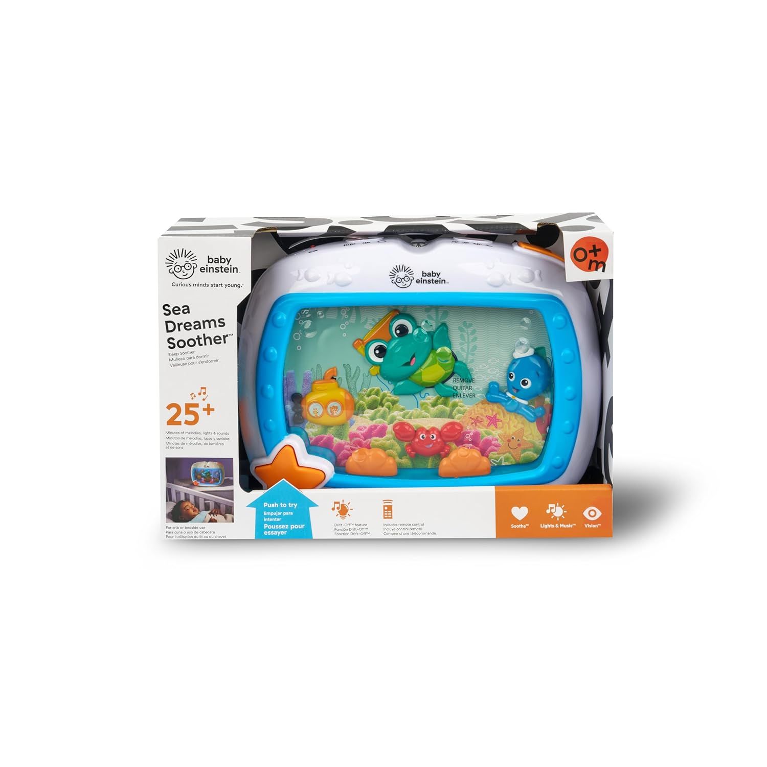 Displays the Baby Einstein Sea Dreams Soother in its retail packaging on a clean white background, allowing shoppers to see exactly what they will receive and how the product looks in-box.