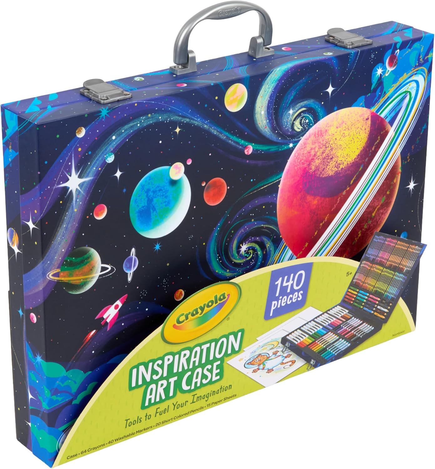 Shows the complete contents of the art case to communicate the comprehensive value and variety of art supplies included in the purchase.