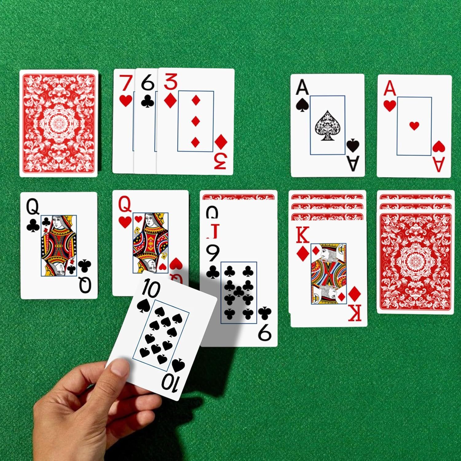 Shows the playing cards in an authentic game setting to help shoppers visualize the product in actual use during card games.