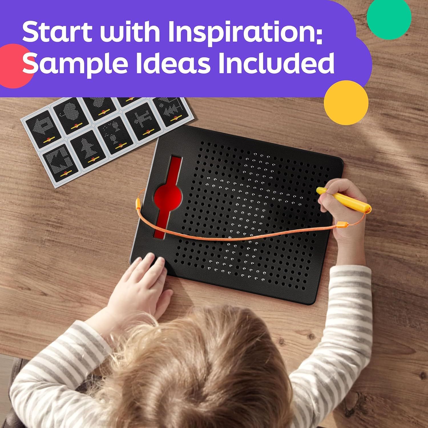Communicates that the product includes sample activity ideas and cards to help users get started with creative projects immediately.