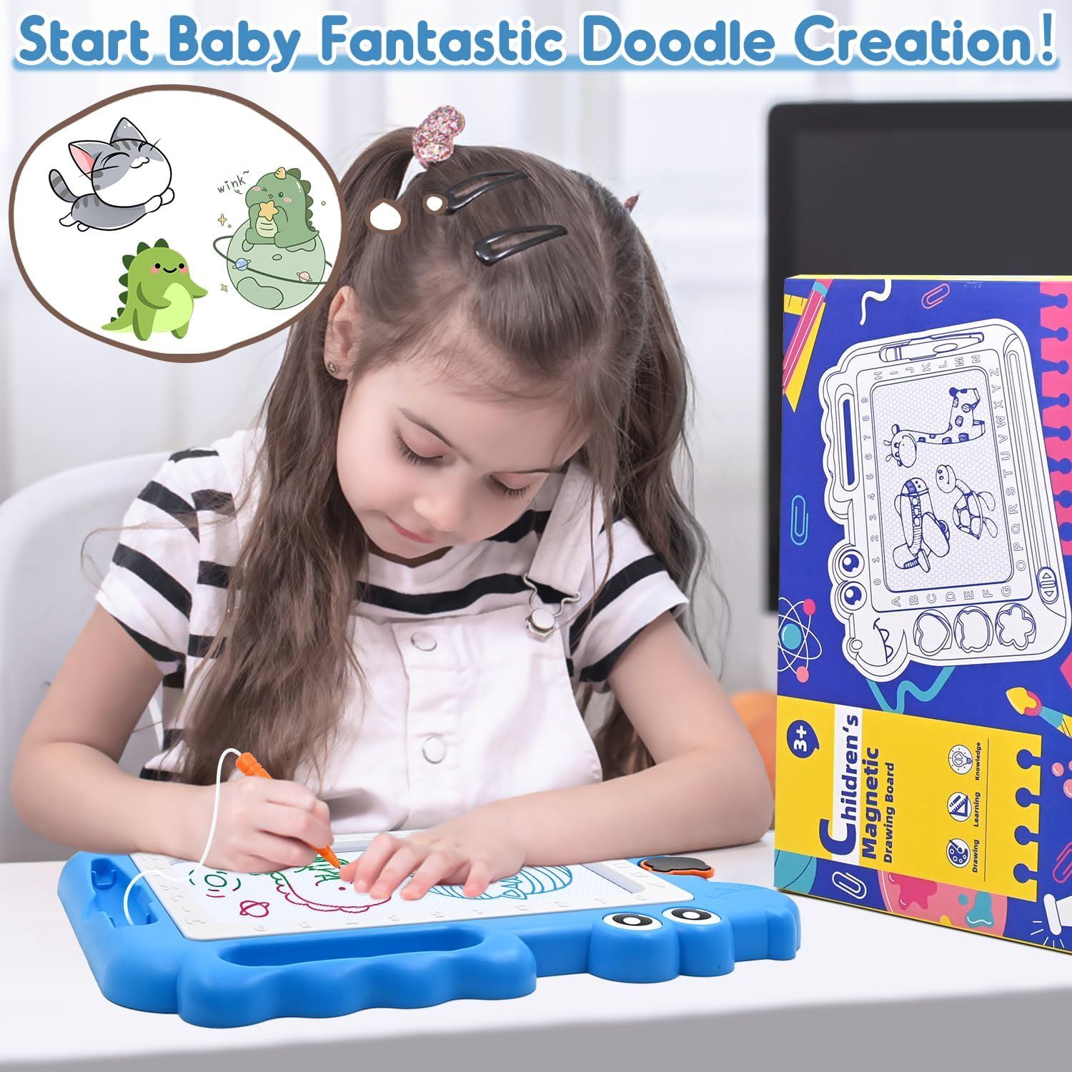 Shows the product in a real-world context with a child actively engaged in creative play, demonstrating the product's appeal and use case for young children.
