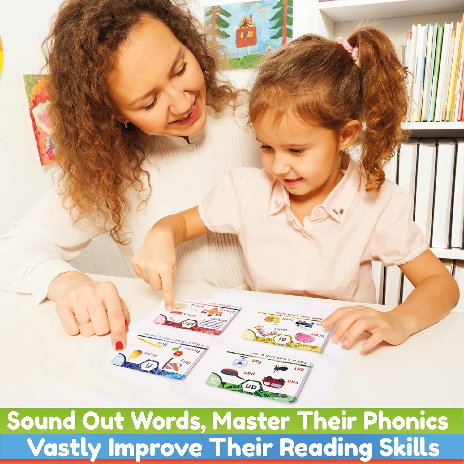 Communicates that the product helps children sound out words, master phonics, and improve reading skills through engaging educational play.